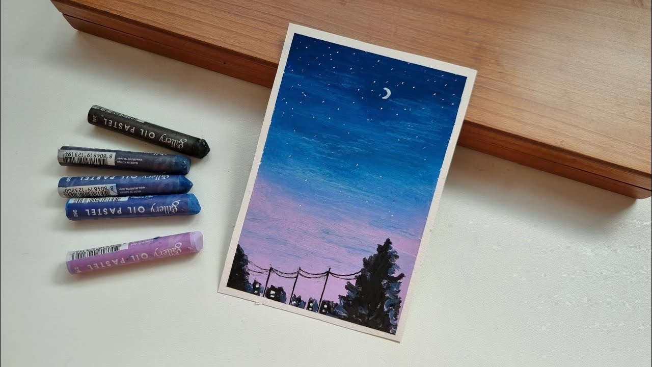 오일파스텔 초보, 오일파스텔로 보라빛 저녁 하늘 그리기 | oil pastel drawing for beginner