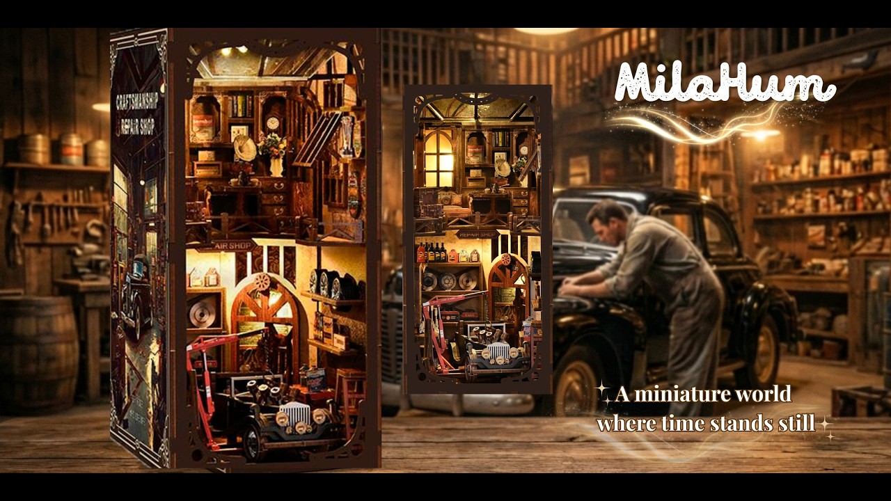 MilaHum Vintage Car Workshop Book Nook Kit 🚗 | Cozy DIY Miniature Garage Build