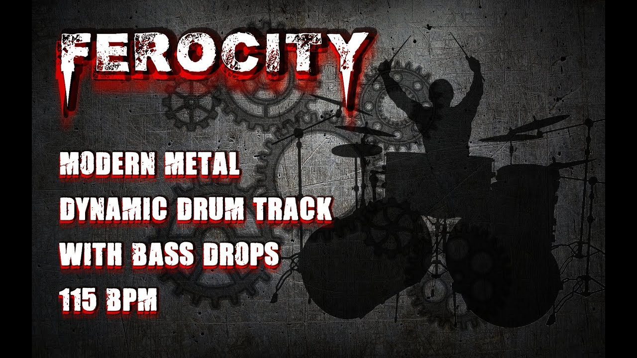 Ferocity - Modern Metal Dynamic Drum Track With Bass Drops, 115 BPM