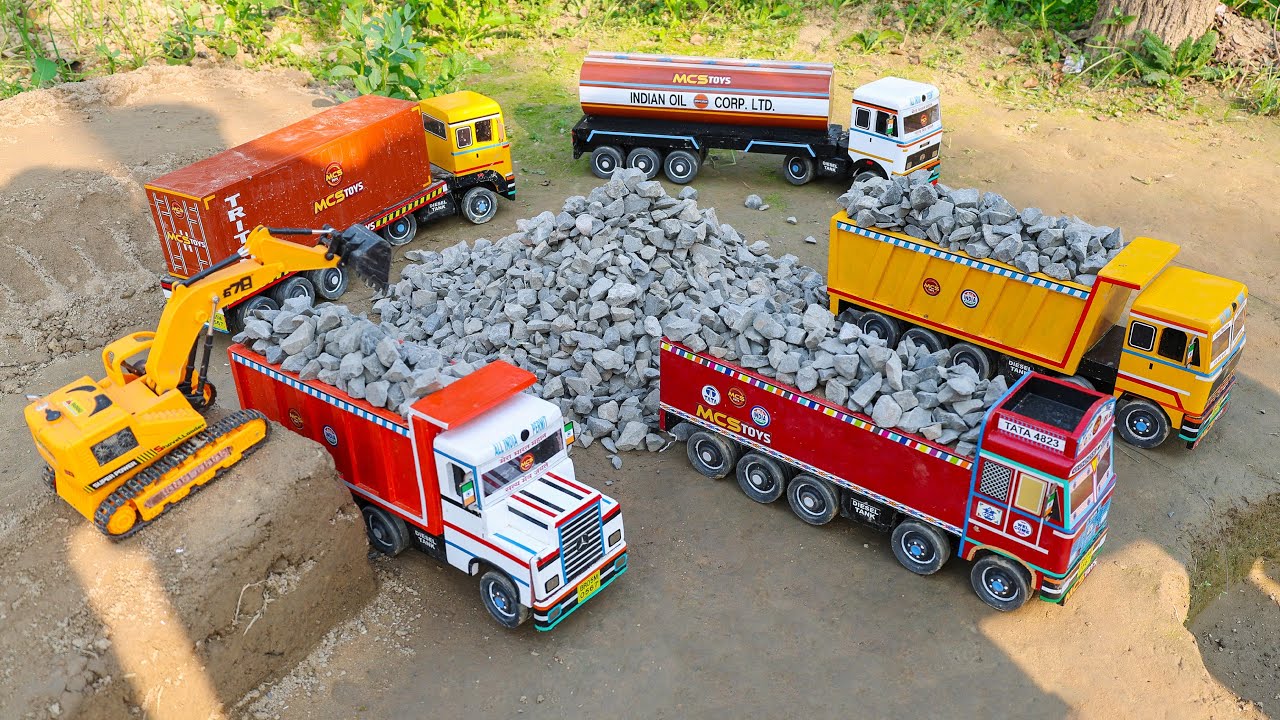 JCB 5CX Fully Stone Loading Ashok Leyland Tipper Tata Dumper Volvo Dumper | jcb cartoon video | Gadi