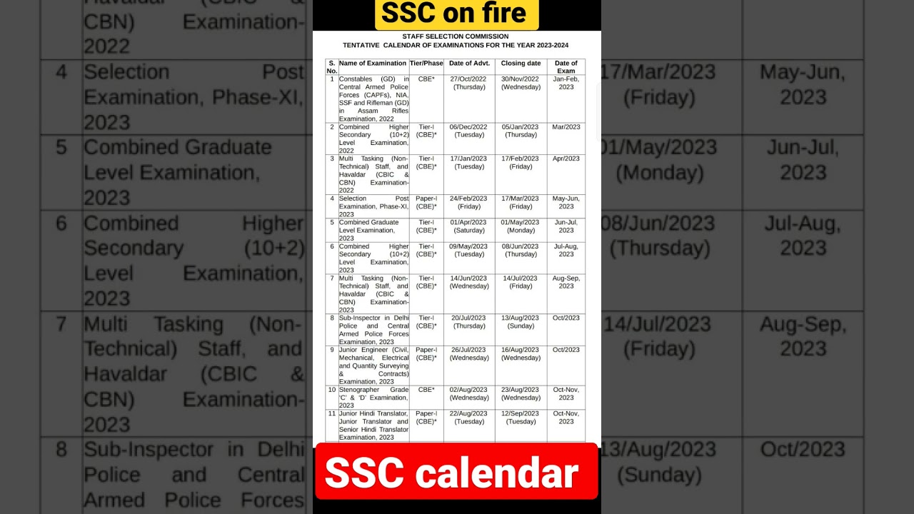 SSC calendar 2023 out🔥|SSC exam date 2023#ssc #ssccgl #sscchsl #gd#cgl #mts #steno#aspirants #shorts