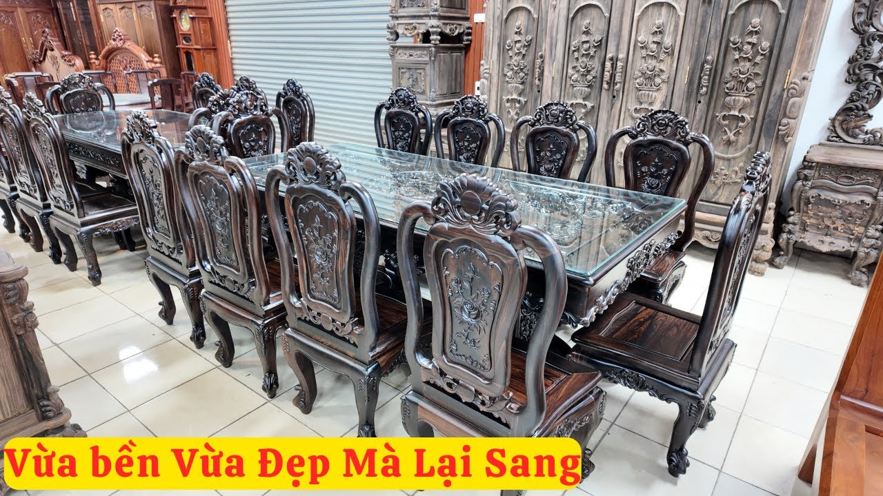 Bàn ăn gỗ mun hoa sang trọng thiết thực và giá trị bền lâu ( đồ gỗ đồng kỵ mạnh kha )