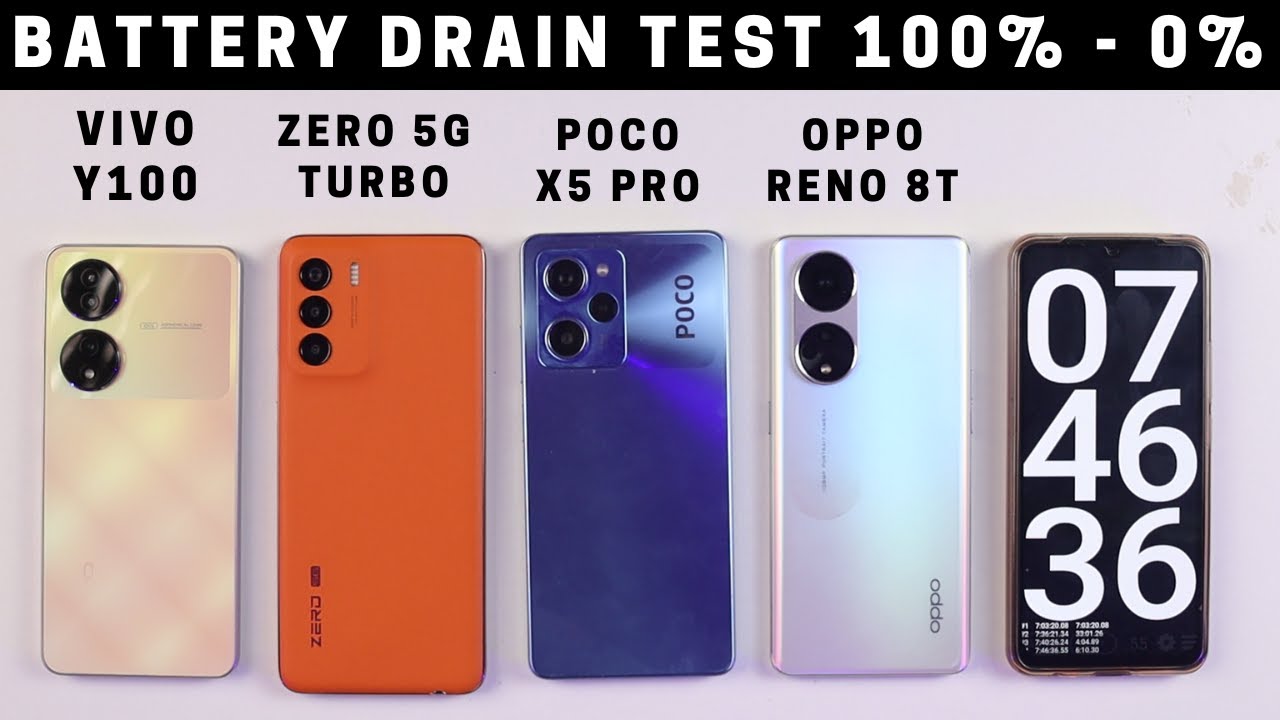 Oppo Reno 8T vs Poco X5 Pro vs Vivo Y100 vs Infinix Zero 5G 2023 Turbo Battery Drain Test 100% - 0%
