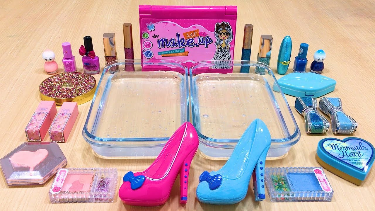PINK vs BLUE ! Mixing Makeup Eyeshadow into Clear Slime ! Special Series #94 Satisfying Slime Video
