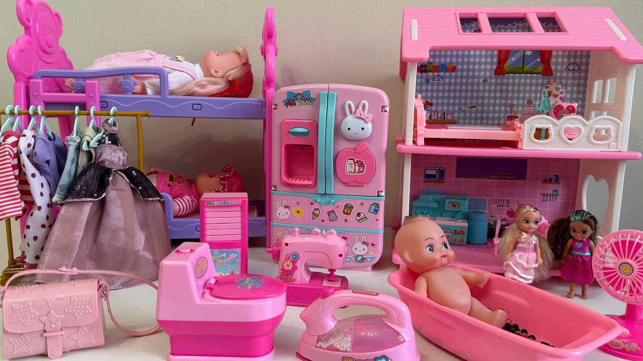 7 Minutes Satisfying with Unboxing Pink Princess House & Bedroom Collection Toys Review | ASMR