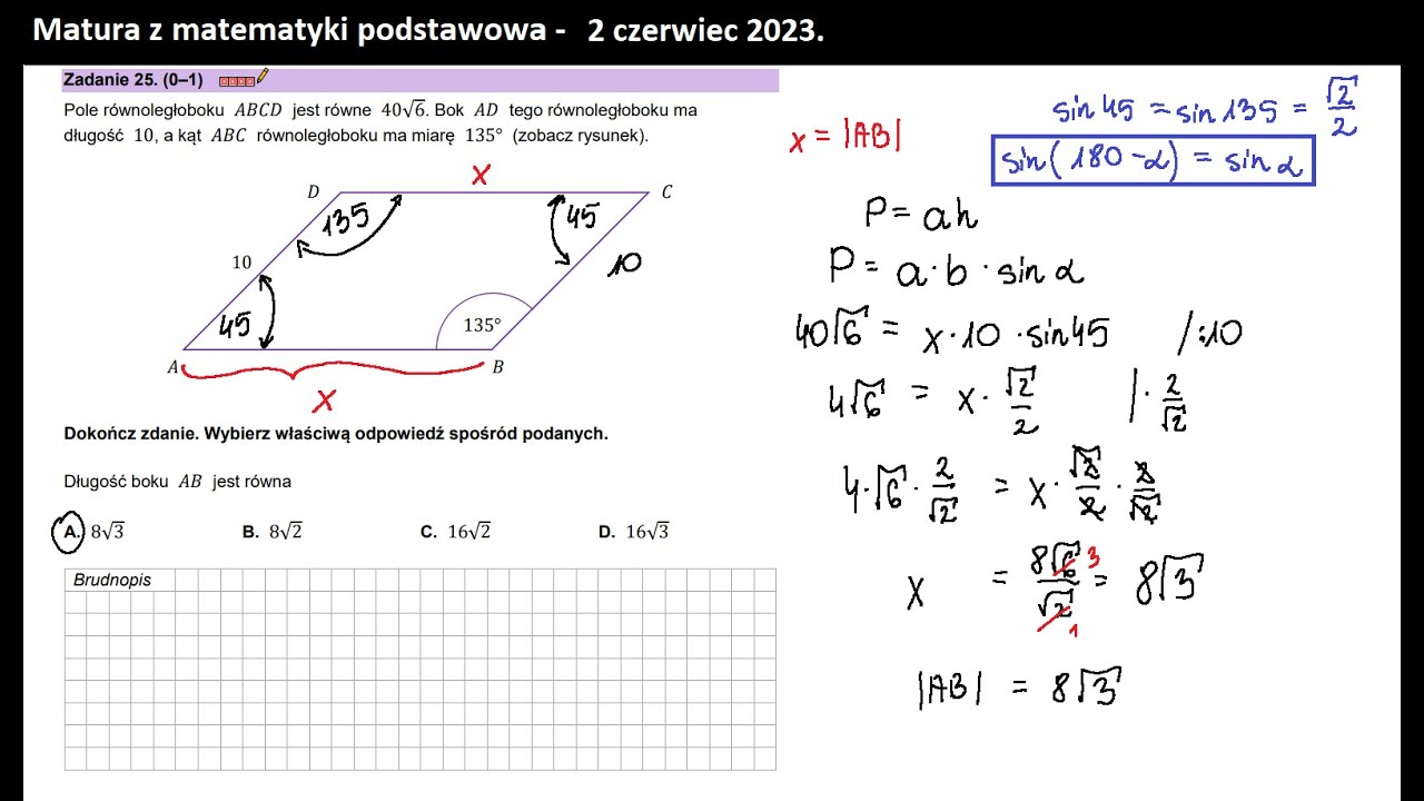 Zad 25. Planimetria. Pole równoległoboku.