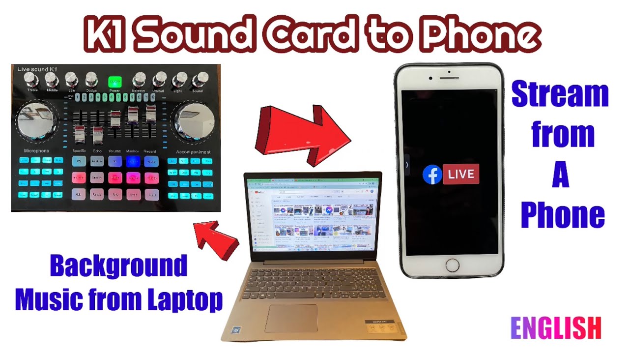K1 Live Sound Card to Phone for Streaming while a background music from Laptop or Computer