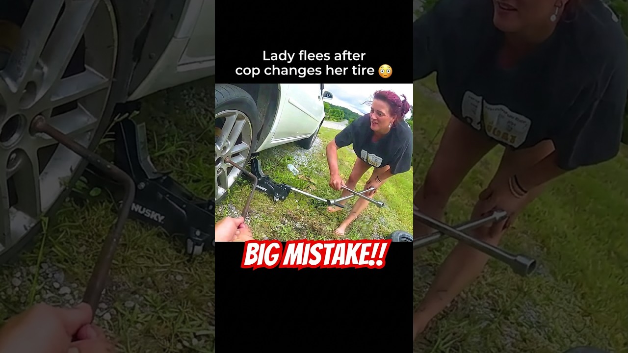 Beta Karen FLEES After Cop Changes Her Tire 🤯 #cops #police #bodycam