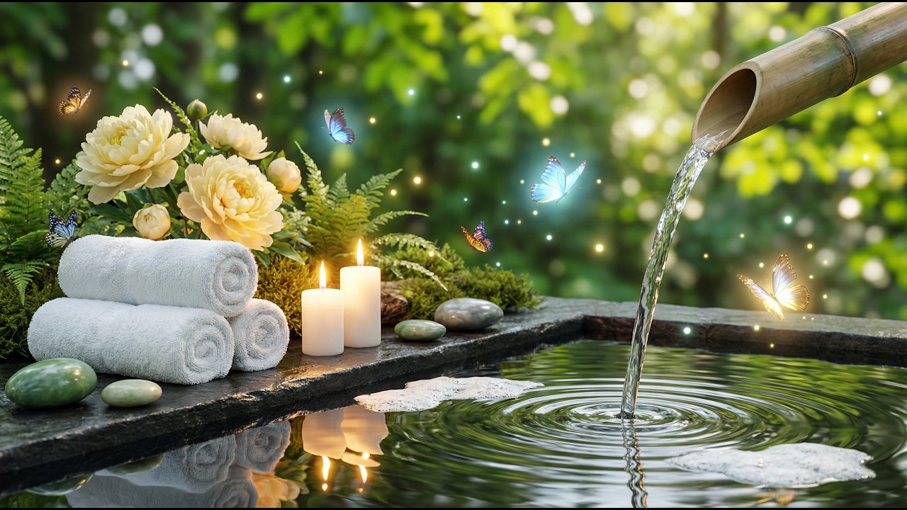 Relaxing Piano Music🍃 Beautiful Nature View with Bamboo, Meditation Healing, Fountain and Deep Sleep