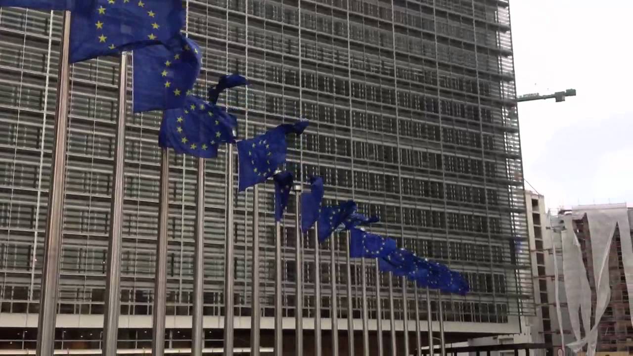 EU flags in storm at the Berlaymont