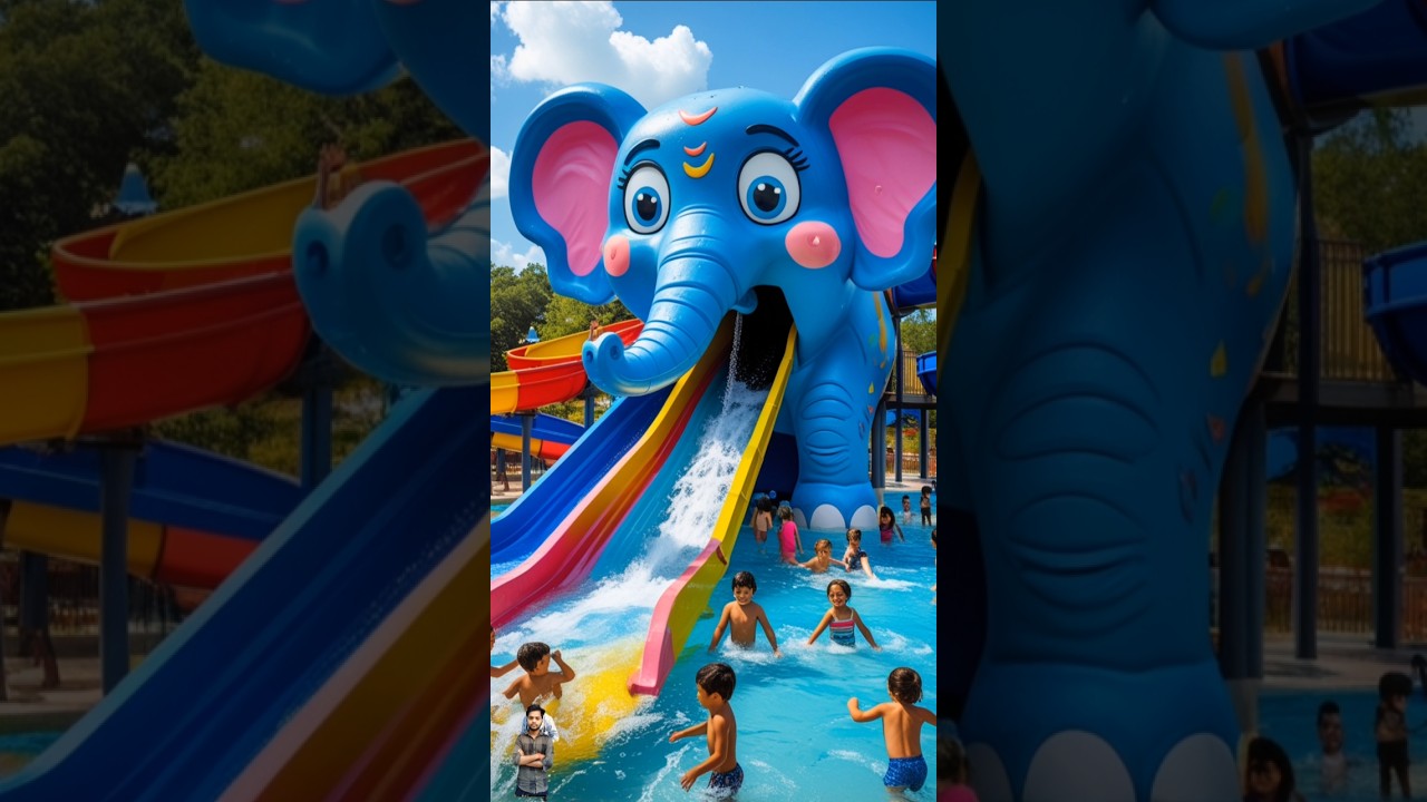 Evolution of cat🥰 Elephant slide in water park ,💞 kk milky ✅