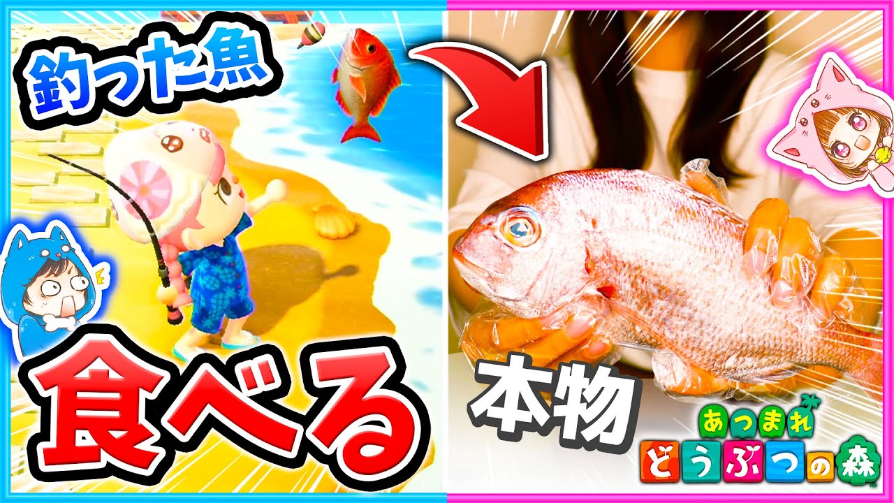 【実写】あつ森で釣った魚をリアルで食べる！カップルで釣り対決！【釣り/魚】【あつまれどうぶつの森/AnimalCrossing】
