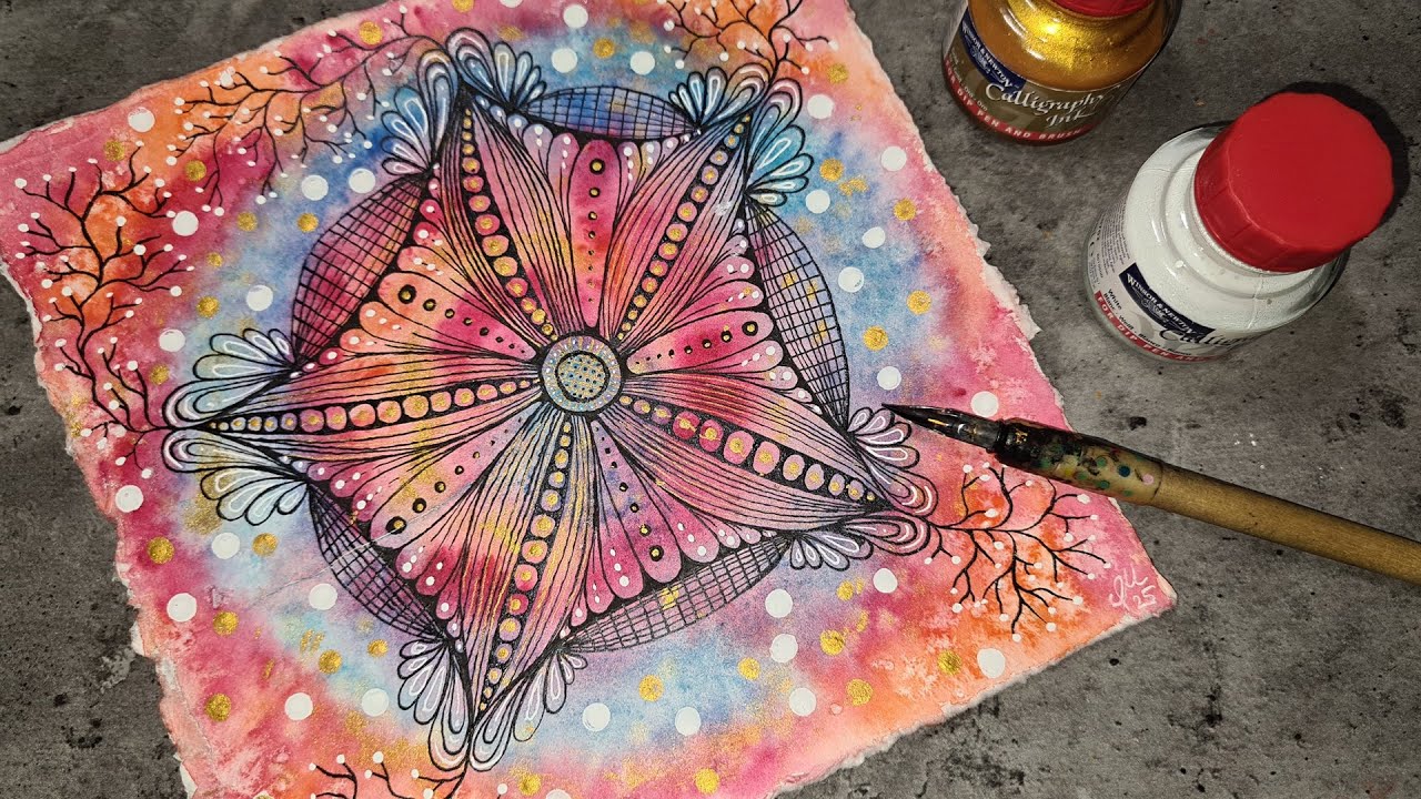 Neues Papier testen | Watercolor | Zen Doodle | Mandala - Step by Step - 003