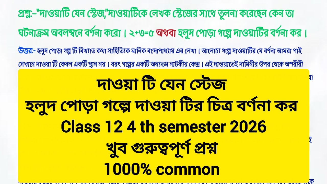 ‘হলুদ পোড়া’গল্পে দাওয়াটির চিত্র : নাট্যমঞ্চে রূপান্তর ও সামাজিক তাৎপর্য◽মানিক বন্দ্যোপাধ্যায়◽class12