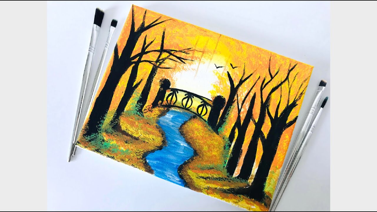 Color Challenge Week 5 | How to Paint Colorful Fall Scenery Painting Using Acrylic Colors