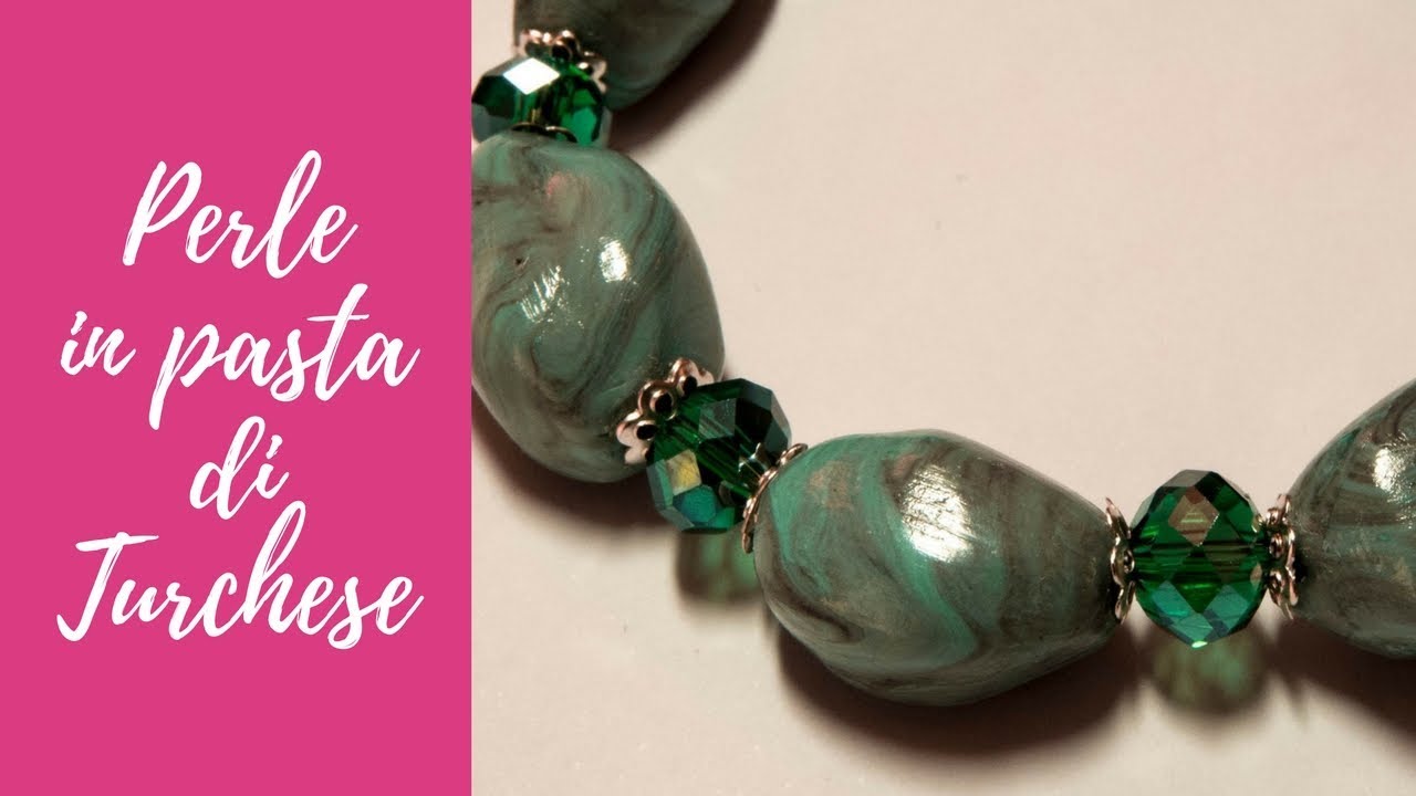 Tutorial: Perle in pasta di turchese in fimo (turquoise beads in polymer clay) [eng-sub]