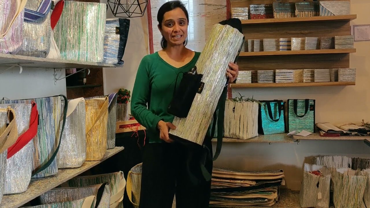 PRODUCT INTRO: Yoga Mat Bag: reCharkha's UPCYCLED HANDWOVEN Sports Collection