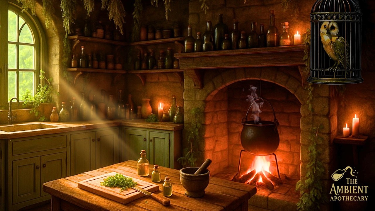 Inside The Green Witch’s Cottage 🍄 Forest Ambience & Magical Sounds ASMR | Multiple Cozy Scenes