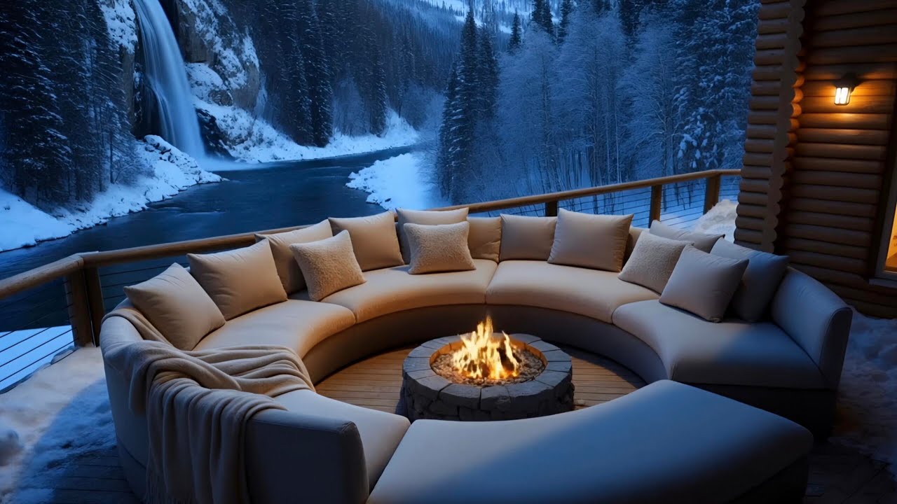 Winter Riverside Fire Pit 🔥🎹 Soft Jazz Piano & Crackling Fire for Sleep, Relax & Calm Nights