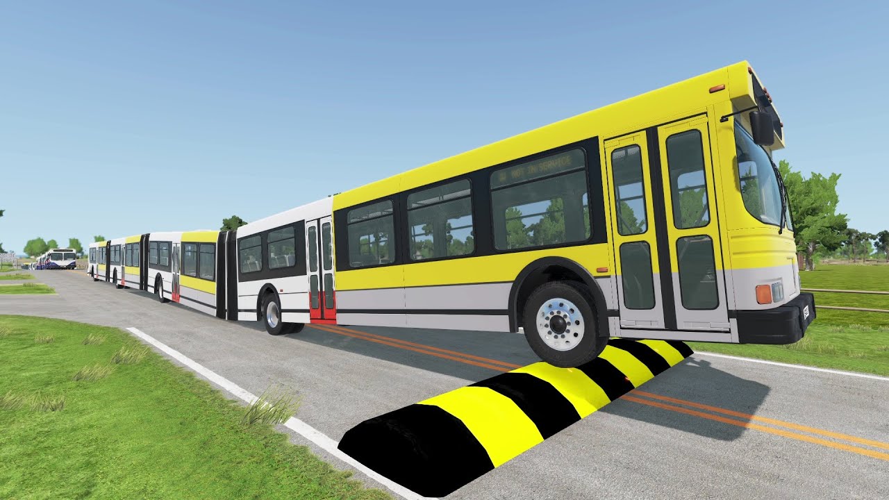 Long Bus, School Bus, City Bus Vs Massive Speed Bumps - BeamNG.Drive