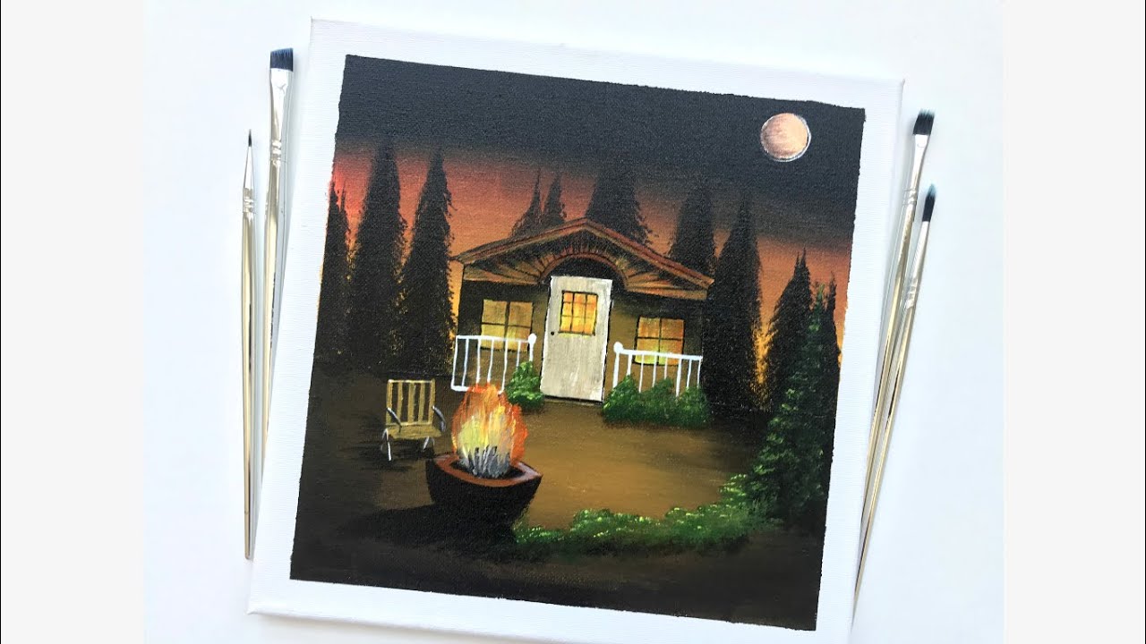 Color Challenge Week 38 | Cozy Cabin And Campfire | Acrylic Painting