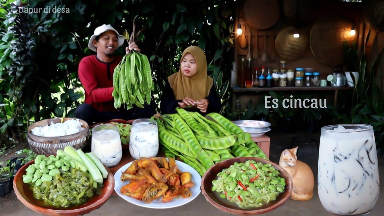Panen pete! Sambal pete cabe ijo, Tumis pete, Ayam goreng, Es cincau, masakan desa 