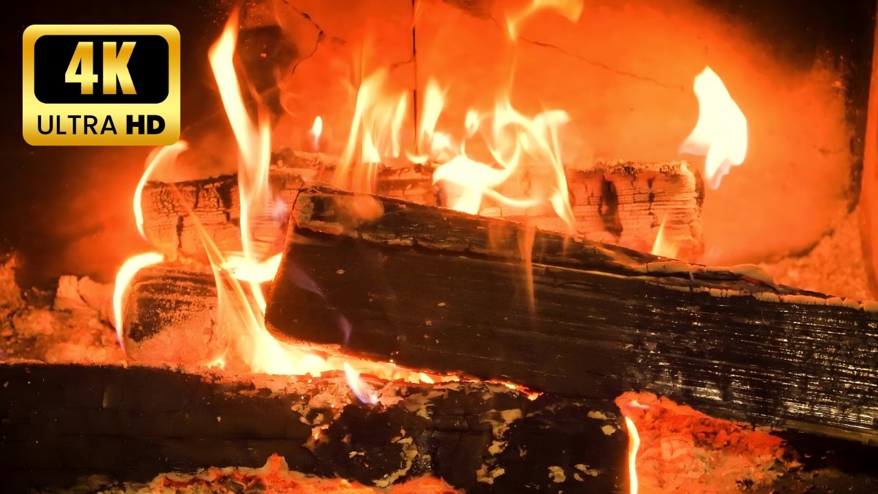 🔥 Cozy Fireplace, cat purring 4K. (5 HOUR) Fireplace with Crackling Fire Sounds.
