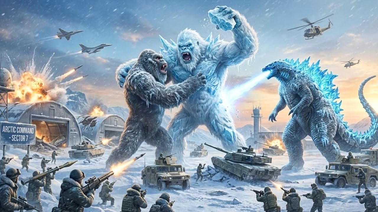 King Kong and Godzilla vs. The Colossal Ice Yeti: A Frozen Showdown at the Arctic Military Base
