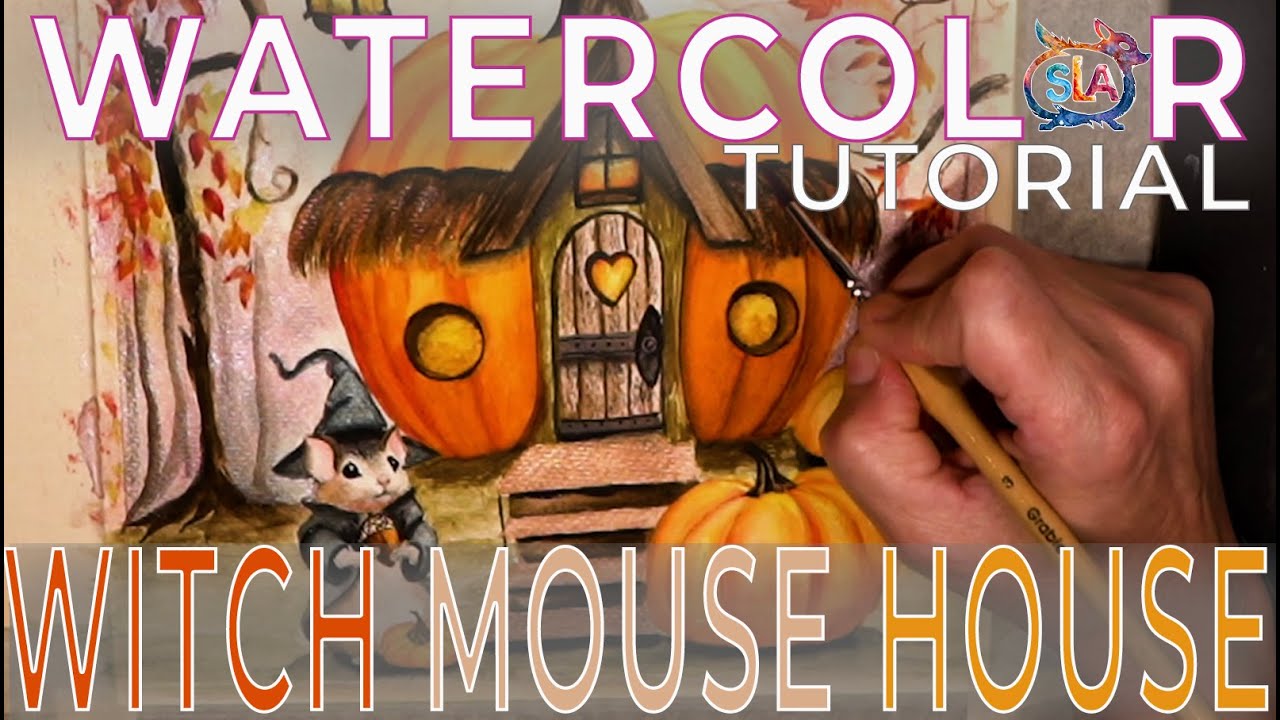 Painting a Cozy Pumpkin House with a Witch Mouse 🧙‍♀️  Watercolor Timelapse