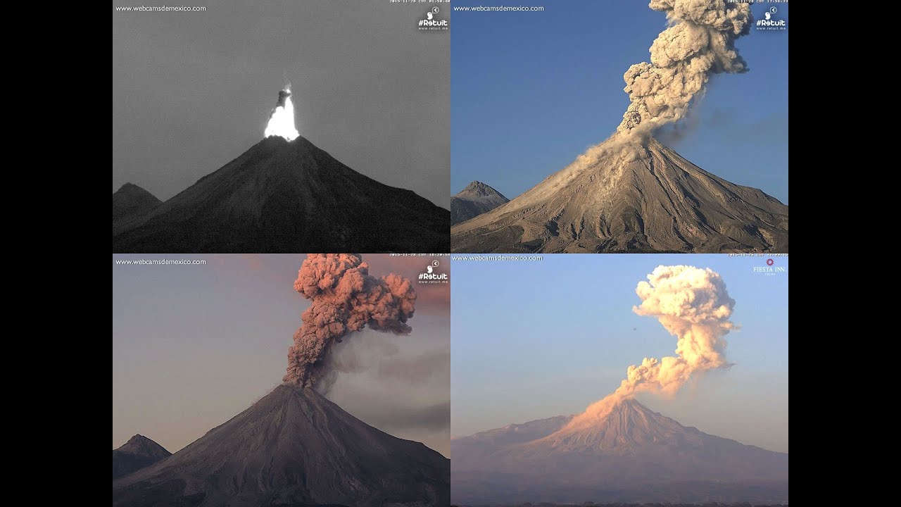 Volcán de Colima. 4 espectaculares explosiones 28 de noviembre 2015