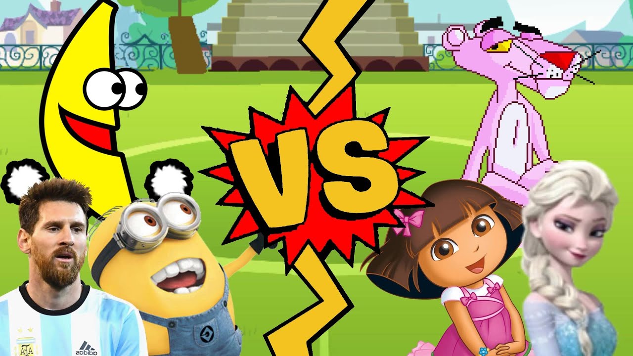 M.U.G.E.N Battles | Messi/Dave the Minion/Dancing Banana vs Elsa/Pink Panther/Dora