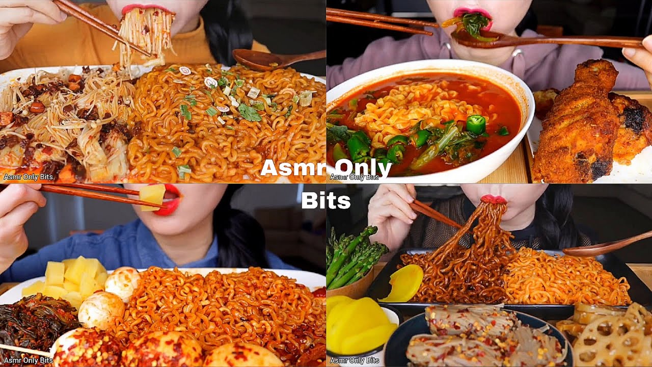 ASMR LYCHEE Spicy NOODLES Compilation//Compilation///no talking//Bites only//asmr Mukbang//asmr food