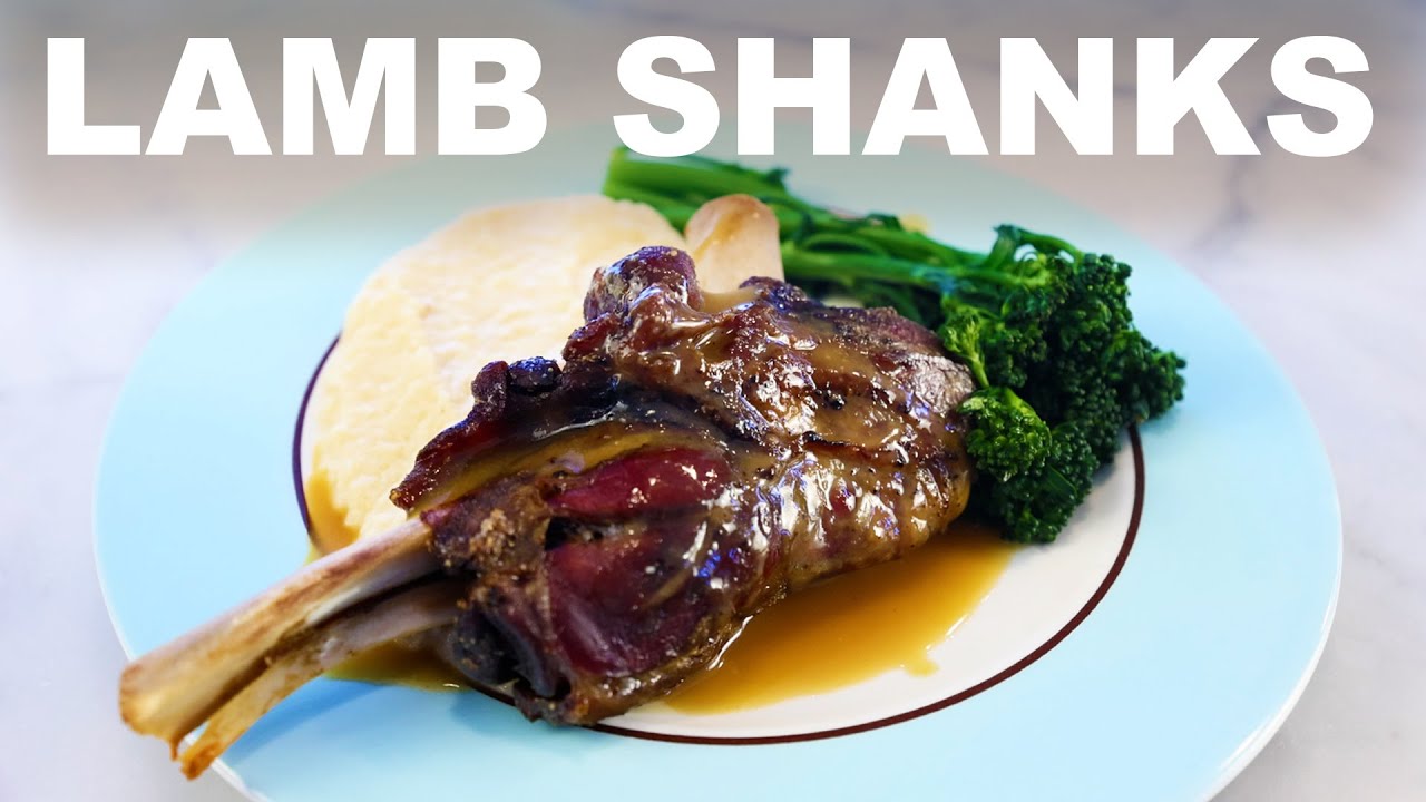 Lamb shanks with roasted garlic sauce | celeriac pur&eacute;e | broccolini