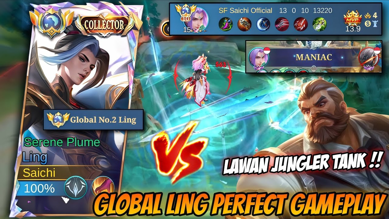 ROAD TOP 1 GLOBAL !! PERFECT GAMEPLAY LING SAICHI MELAWAN JUNGLER TANK !! Mobile Legends Id