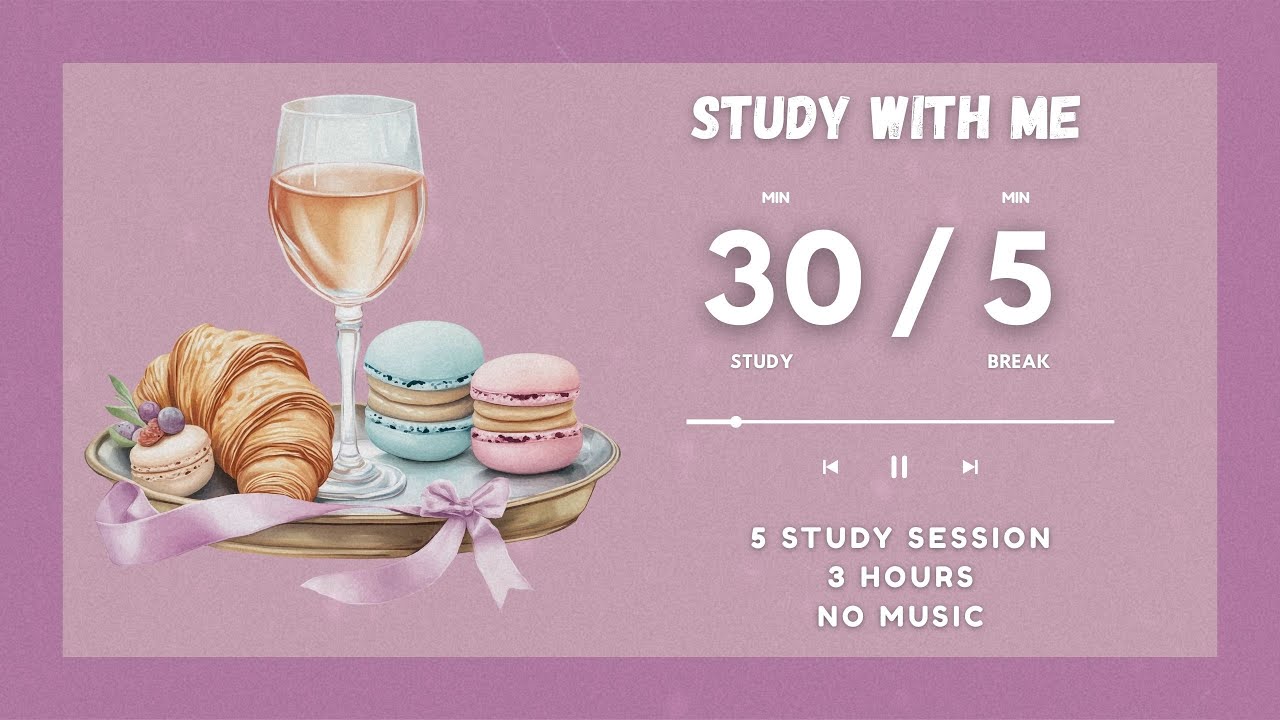 3 Hour Pomodoro Timer | 5 Sessions | No Music, Just Focus