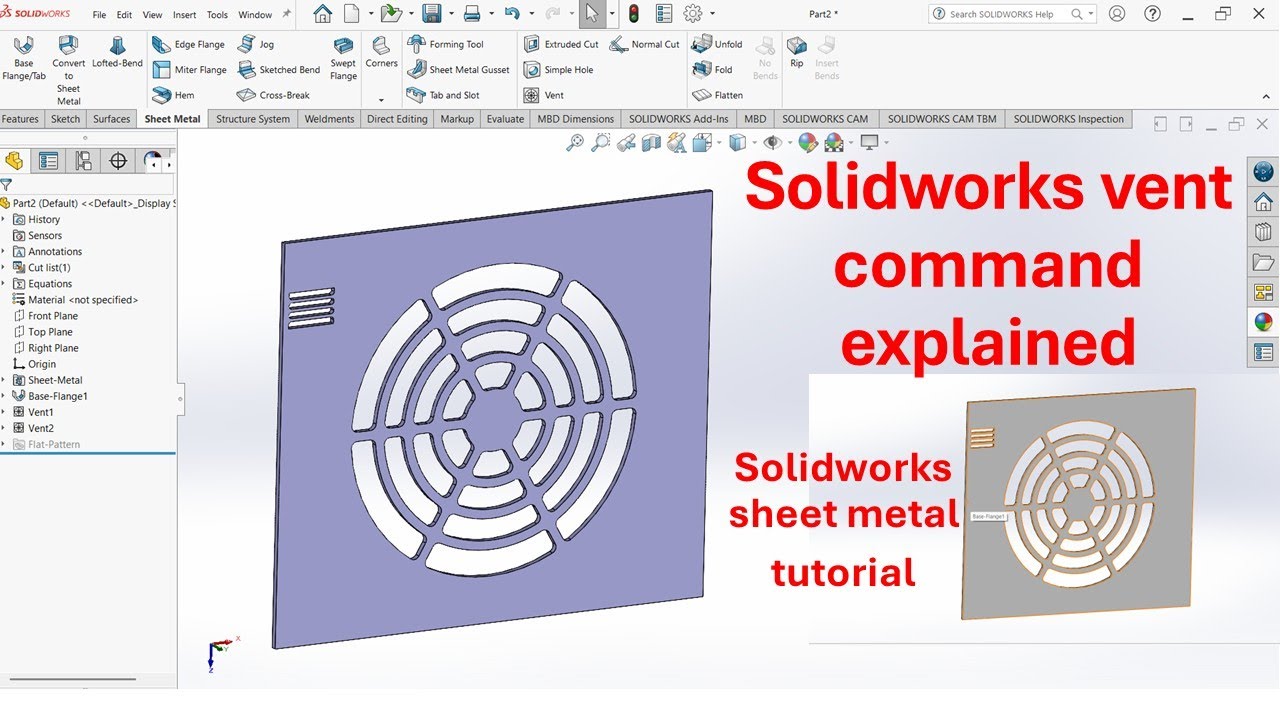 How to use vent command | vent command in solidworks | sheet metal vent tool | solidworks tutorial