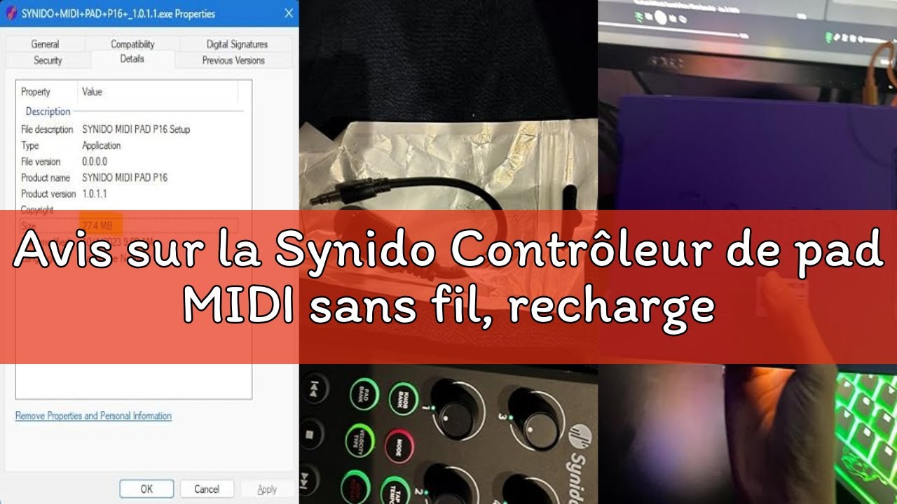 Avis sur la Synido Contrôleur de pad MIDI sans fil, rechargeable par USB, machine professionnelle po