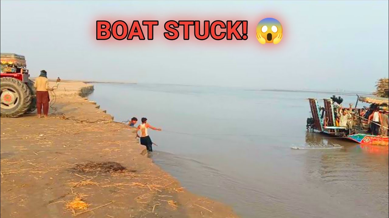 Huge Boat Stuck in the River While Carrying a Loaded Tractor 🚜🌊 | Dangerous Rescue Operation