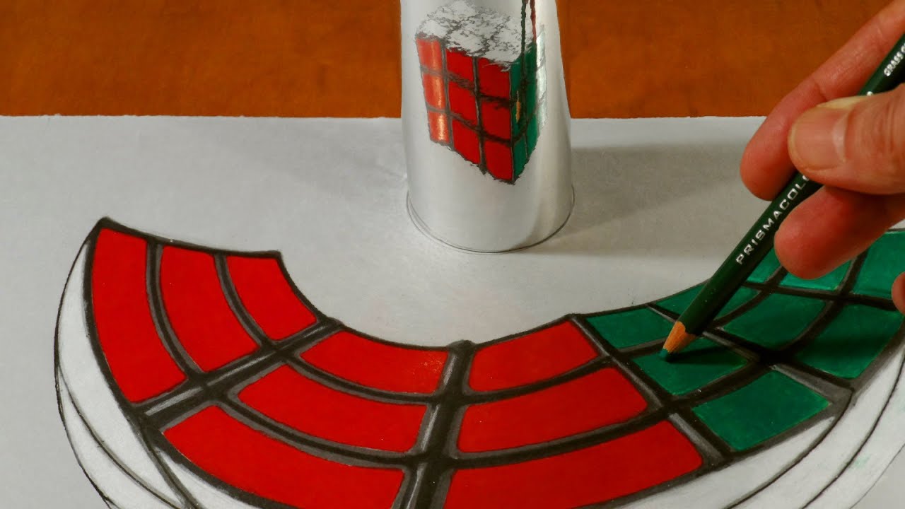 Trick Art - 3D Drawing Rubik's Cube - Anamorphic Illusion by Vamos