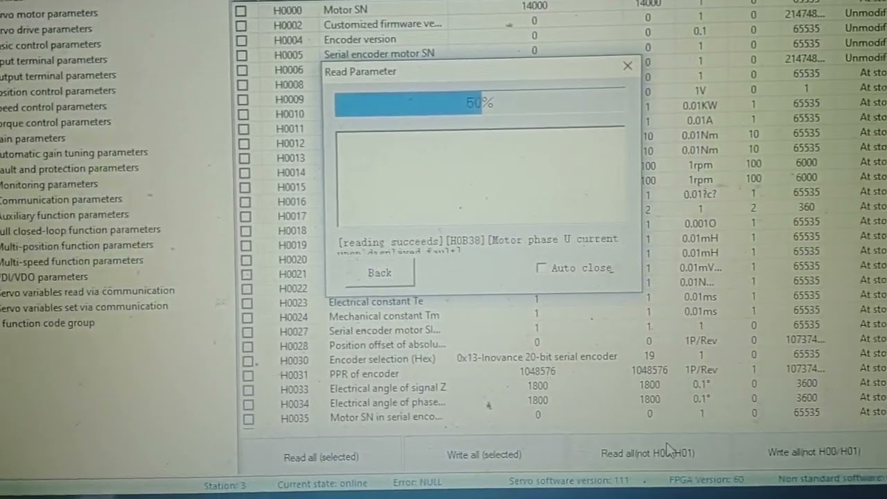 how to upload parameters inovance servo drive is620p and save as Backup    #is620p #inovance