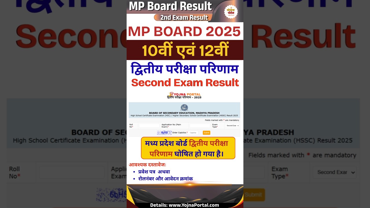 MP Board Second Exam Results 2025 Declared #yojnaportal