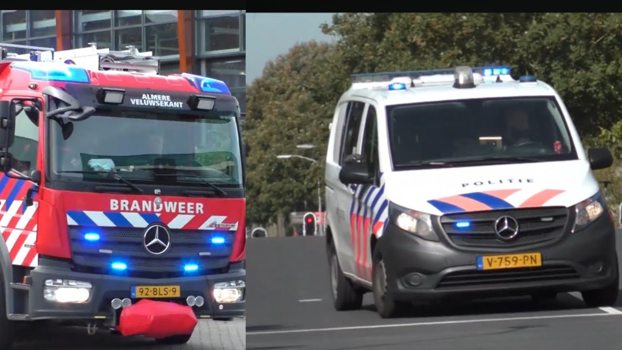 Meerdere politie Ambulace brandweervoertuigen met spoed door Flevoland