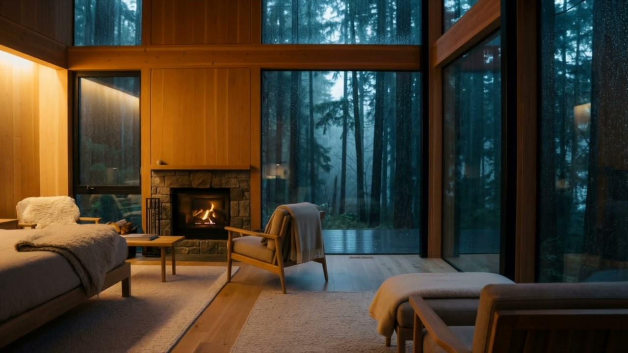 Cozy Cabin in the Woods 🌧️ Rain & Fireplace Sounds for Deep Sleep, Relaxation & Focus