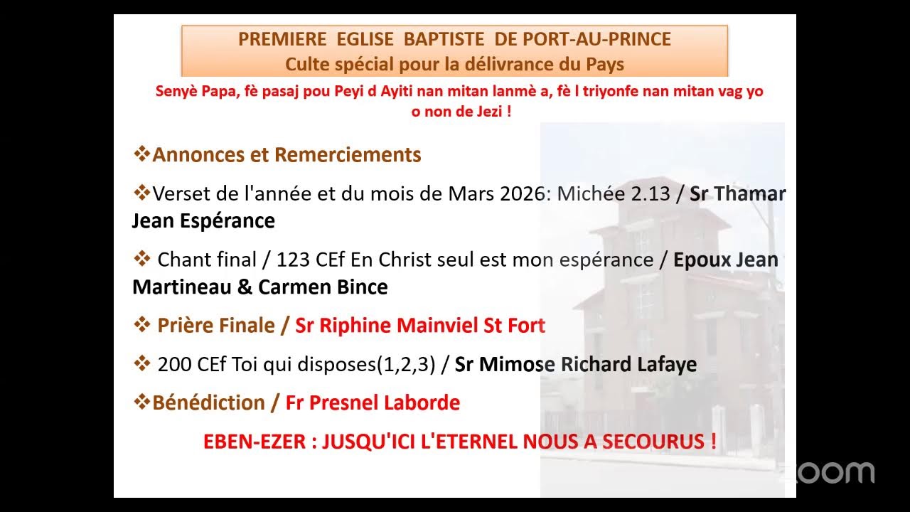 Culte Special pour la Delivrance d'Haiti, 06 mars 2026