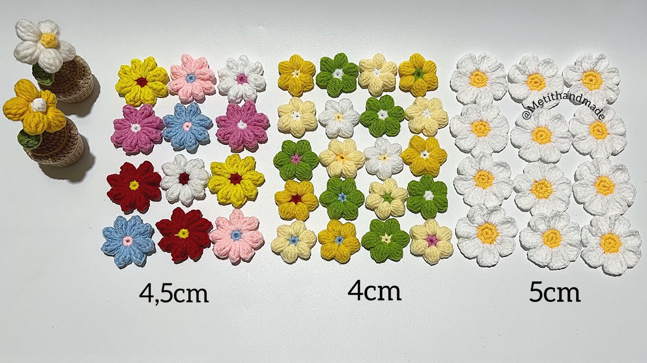 Easy crochet flowers | Hướng dẫn móc hoa 6, 7, 8 cánh | Mẹ tít handmade