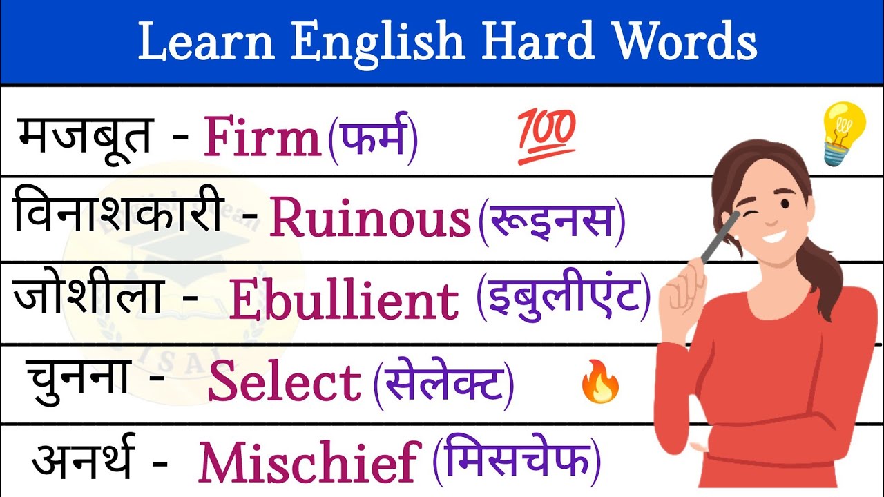 Improve your English Words / English Hard Words / Hindi to English Word-Meaning / daily use Words 💯