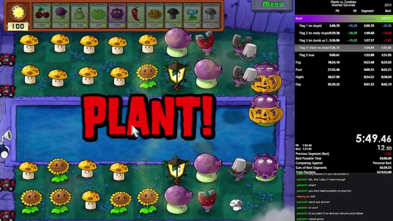 PvZ Normal Survivals Fog in 8:53.89 WR