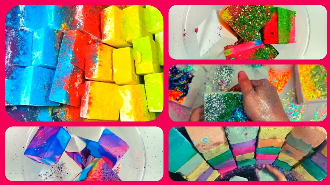 Dyed Crunchy & Soft Blocks/ Gym Chalk Crushing and Crumbling/ Relaxing Sounds/ ASMR /Sleepaid 