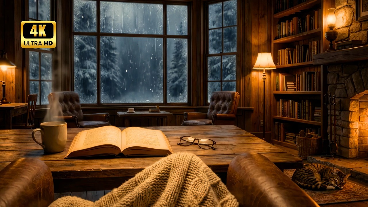 Winter Library Ambience for Deep Focus ❄️ Heavy Snow & Relaxing Study Music