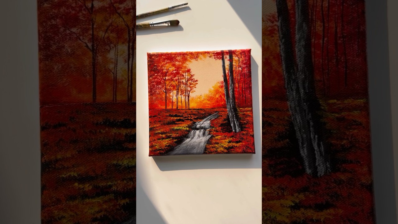 Autumn River Flow Painting 🍂🍁 #acrylic #autumn #paintingideas